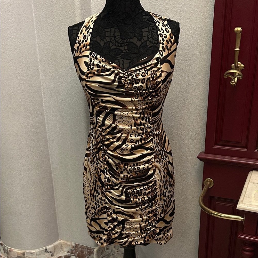Stunning Leopard Print Sleeveless Ruching Dress